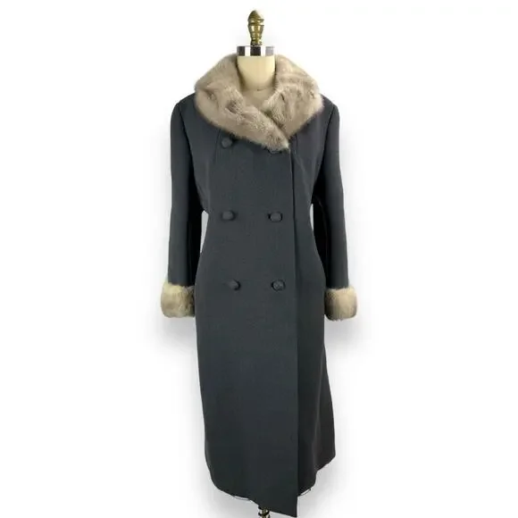 ❌SOLD❌1950's union gray wool and mink fur swing coat by TOWNLEY SAMTERS for NINA - Picture 10 of 14